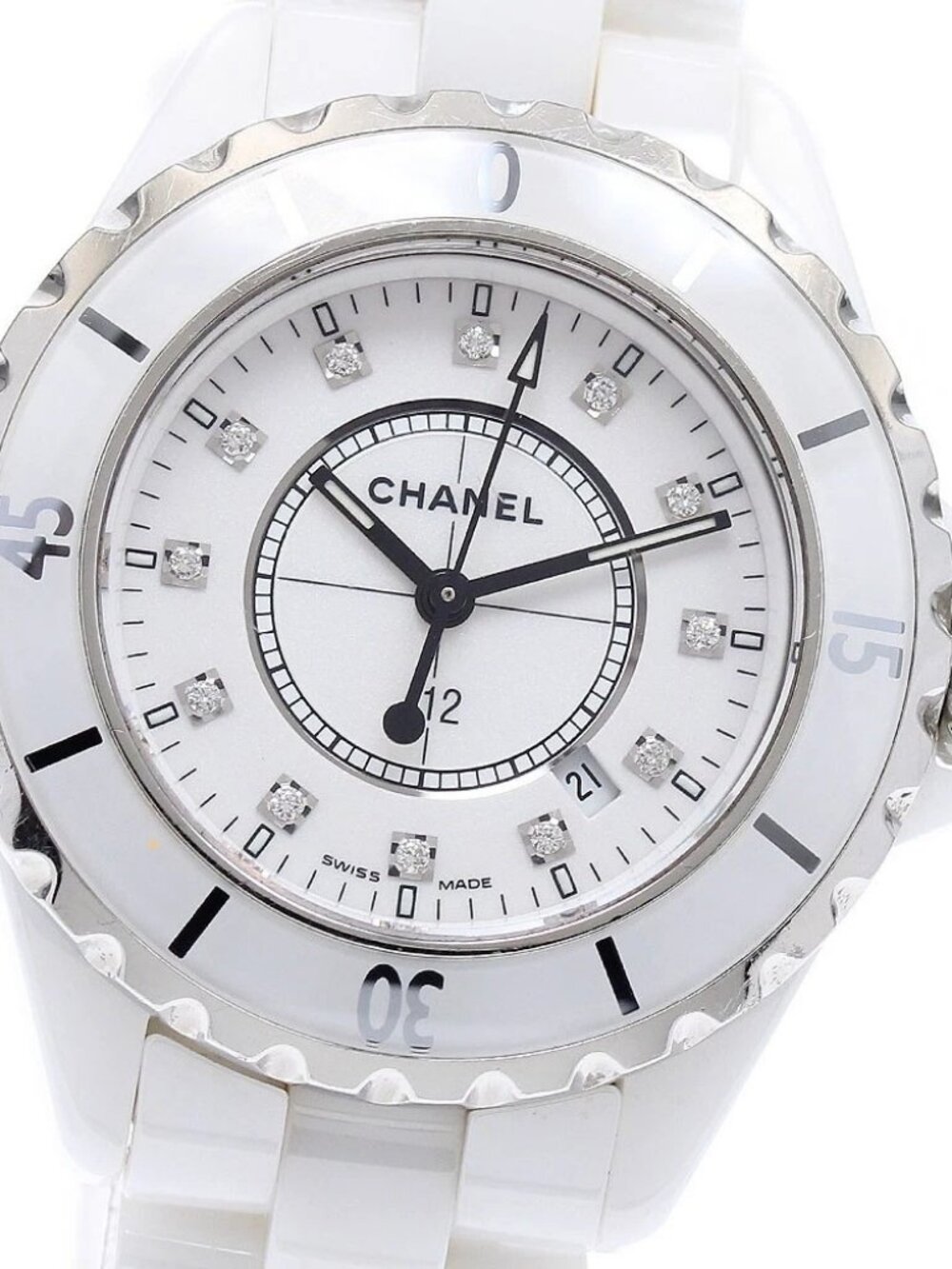 CHANEL J12 H1628 White ceramic 12P diamond white Dial Quartz Ladies Watch